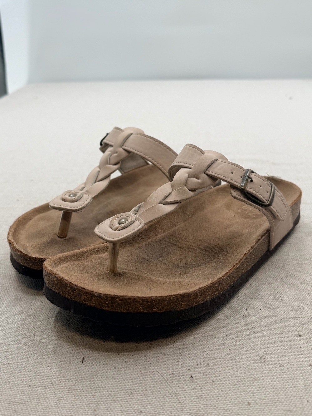 Women’s Neutral Braided Toe-Post Sandals - Beige